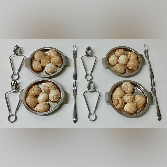 Mid Century Vintage Stainless Steel Escargot Appetizer Set for 4 - Picture 4 of 16